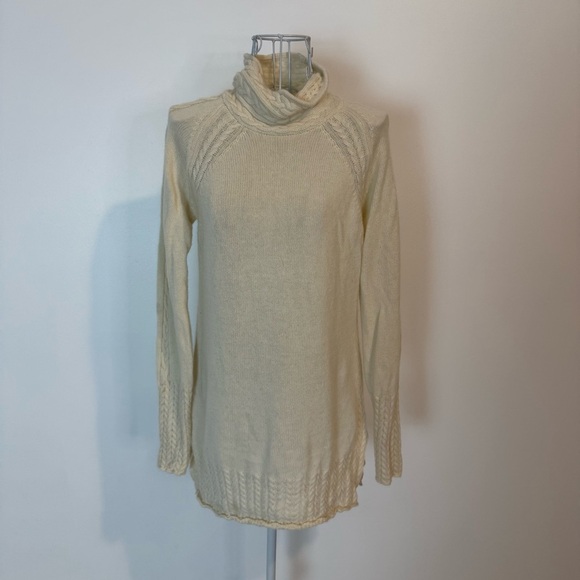 Alashan sweater cable knit turtleneck wool cashmere sweater cream SZ XS pullover - Picture 1 of 9